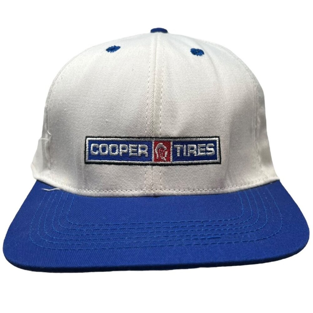 Cooper Tires Snapback Hat Cap White Blue Embroidered Logo Promo Trucker USA